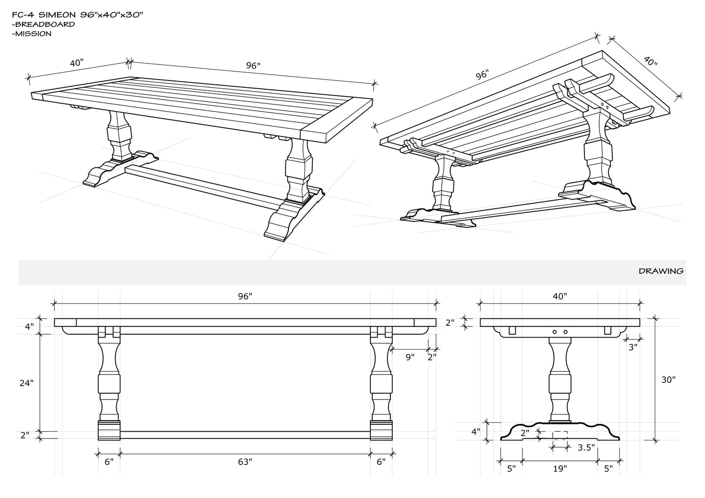 96x40" Simeon Teak Dining Table, Brushed-Textured Weatherd Finish