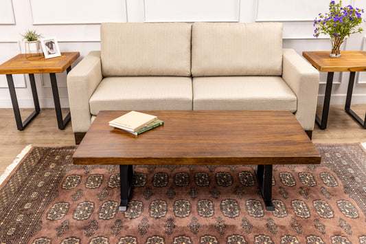 55x30" Acacia Mission Edge Coffee Table, Smooth-Texture Milk Chocolate Finish