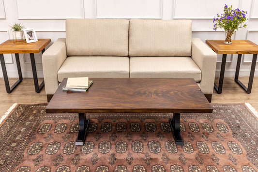 55x30" Acacia Mission Edge Coffee Table, Smooth-Texture Dark Chocolate Finish