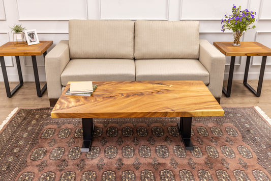 55x30" Acacia Mission Edge Coffee Table, Smooth-Texture Natural Finish
