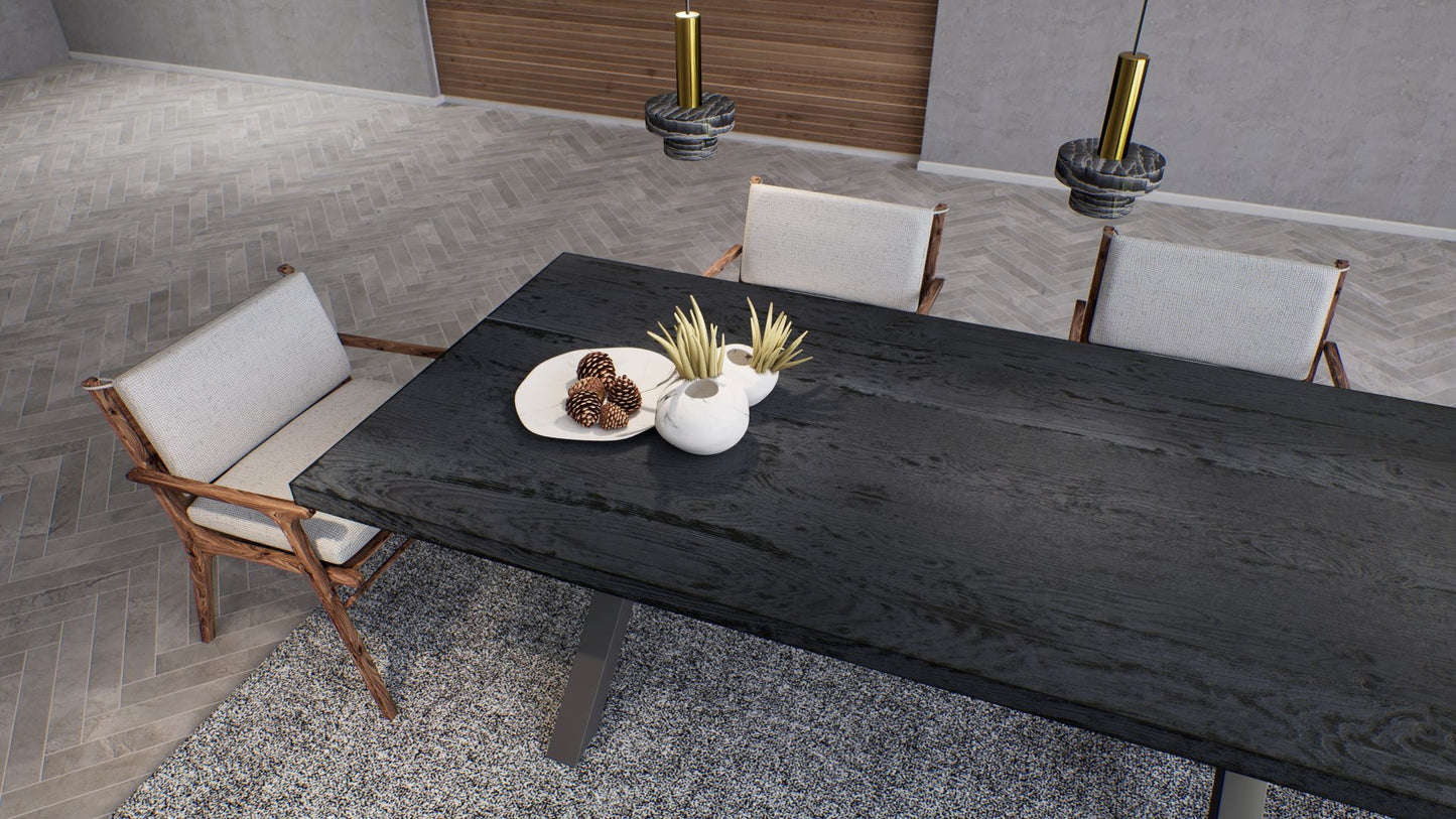 Solid Oak Table Top 60x38" Brushed Texture, Anthracite Finish