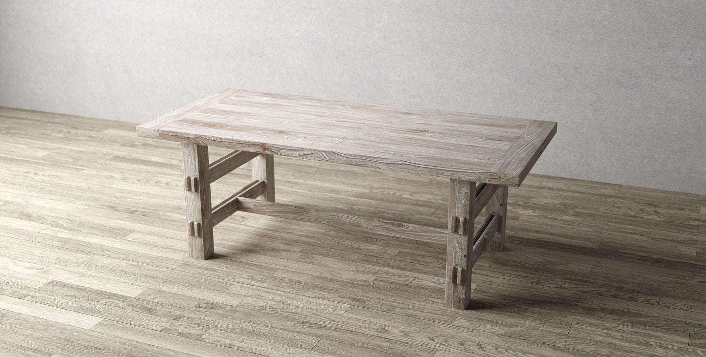 84x40" Tahoe Teak Dining Table, Brushed-Textured Sun Bleached Finish.