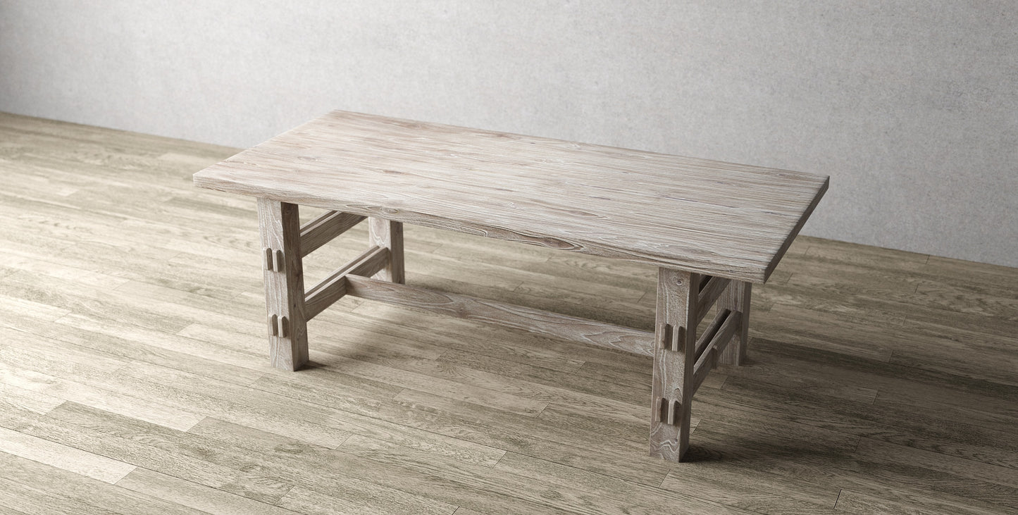 84x40" Tahoe Teak Dining Table, Brushed-Textured Sun Bleached Finish.