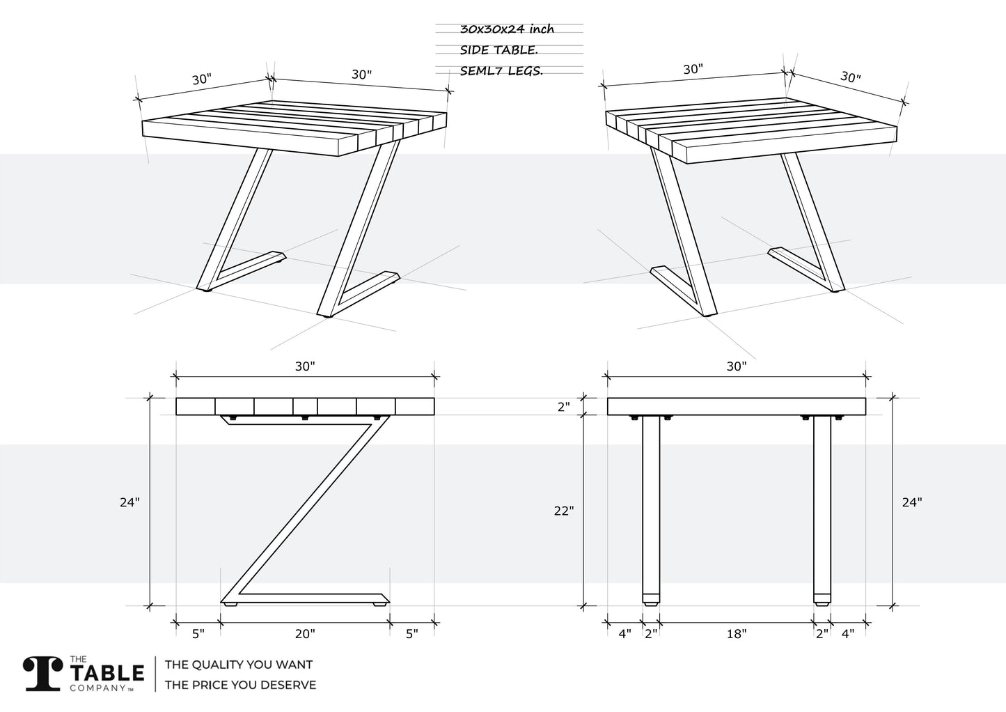 30x30" Teak Live Edge Side Table, Brushed-Texture Sun Bleached Finish